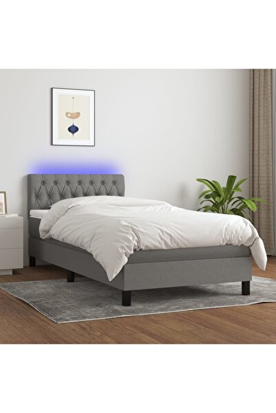 Concept Pat cu arcuri, saltea și LED, gri închis, 100x200 cm, textil