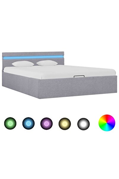 Concept Υδραυλικό πλαίσιο κρεβατιού με LED ανοιχτό γκρι 140x200 cm ύφασμα