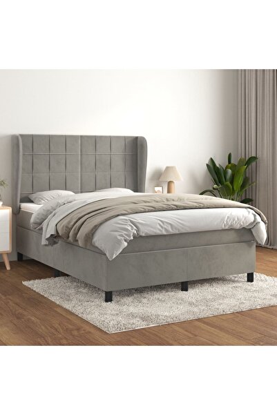 Concept Pat box spring cu saltea, gri deschis, 140x200 cm, catifea