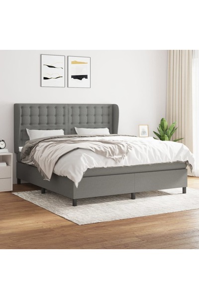 Concept Κρεβάτι με ελατήρια και στρώμα, σκούρο γκρι, 180x200 cm, ύφασμα