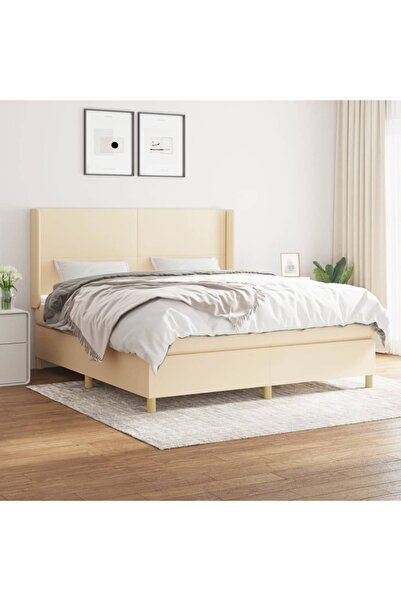 Concept Pat box spring cu saltea, crem, 160x200 cm, material textil
