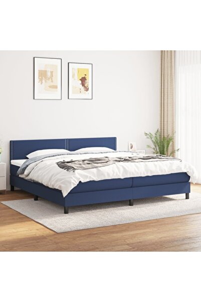 Concept Pat box spring cu saltea, albastru, 200x200 cm, textil