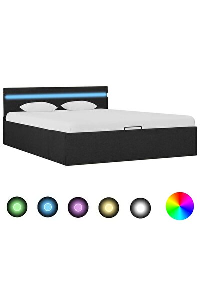 Concept Υδραυλικό πλαίσιο κρεβατιού με LED, σκούρο γκρι, 140x200 cm, ύφασμα