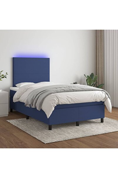 Concept Pat cu arcuri, saltea și LED, albastru, 120x200 cm, textil