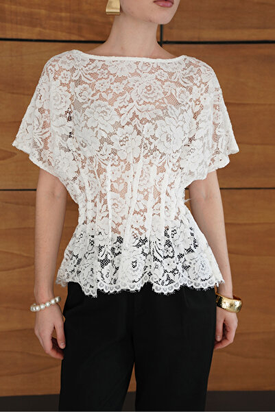 ASEDE Imported Fabric B Ruched Waist Detail B Embroidered D Lace t Tulle Blouse