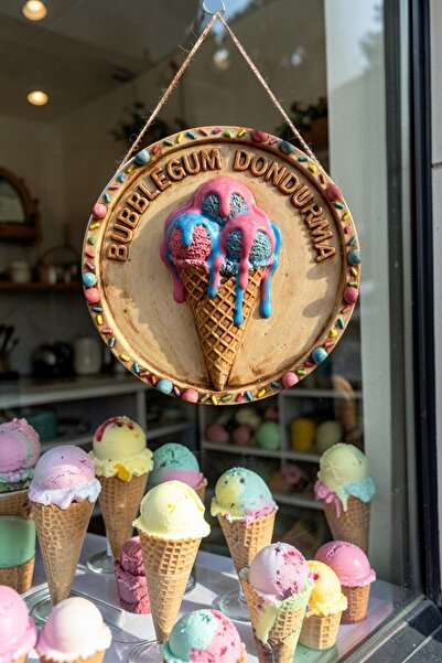 Nod Διακοσμητικό τοίχου πόρτας με ξύλινο κορδόνι και εικόνα παγωτού με γεύση ...