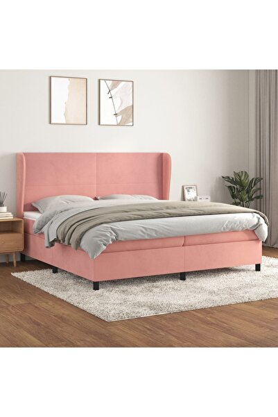 Concept Pat box spring cu saltea, roz, 200x200 cm, catifea