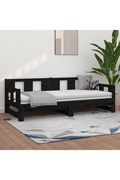 Concept Επεκτεινόμενο ανάκλιντρο, μαύρο, 2x(90x190) εκ., μασίφ ξύλο πεύκου