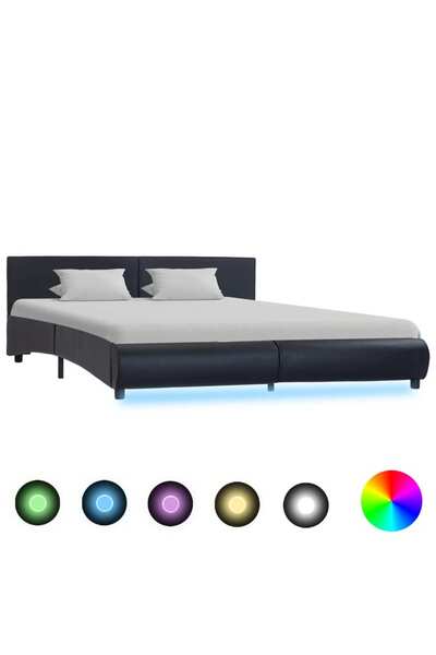 Concept Σκελετός κρεβατιού LED, μαύρο, 160 x 200 cm, οικολογικό Δερμάτινο