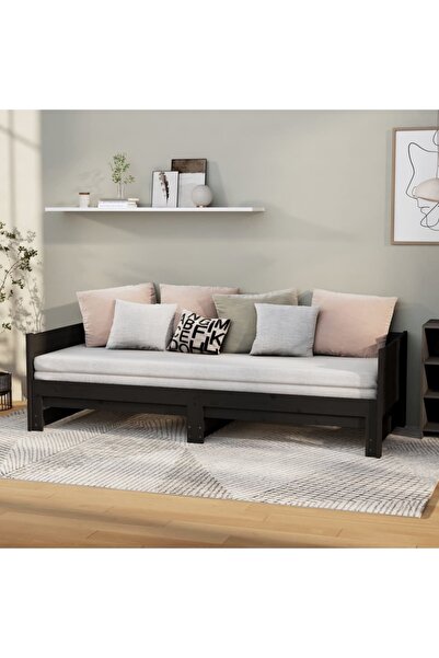 Concept Επεκτεινόμενο ανάκλιντρο, μαύρο, 2x(90x200) εκ., μασίφ ξύλο πεύκου