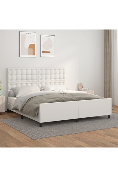 Concept Cadru de pat cu tăblie, alb, 180x200 cm, piele ecologică