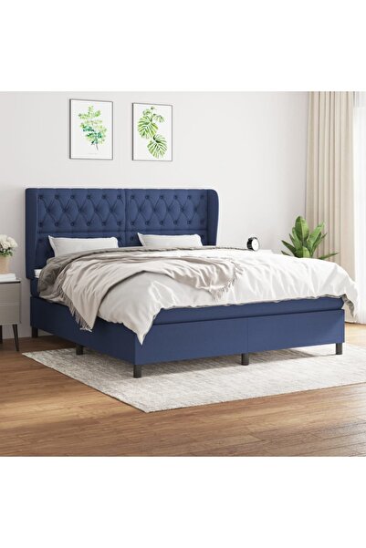 Concept Pat continental cu saltea, albastru, 160x200cm, material textil