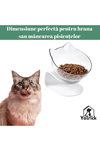 Yatrick Bol de apă sau mâncare pentru animale, elevat și înclinat, cu suport alb, bol transparent