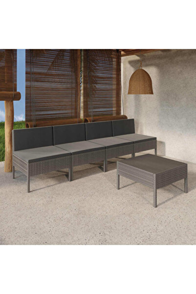 Concept Set mobilier de grădină cu perne, 5 piese, gri, poliratan