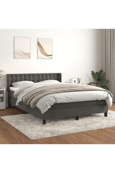 Concept Pat box spring cu saltea, gri închis, 140x190 cm, catifea