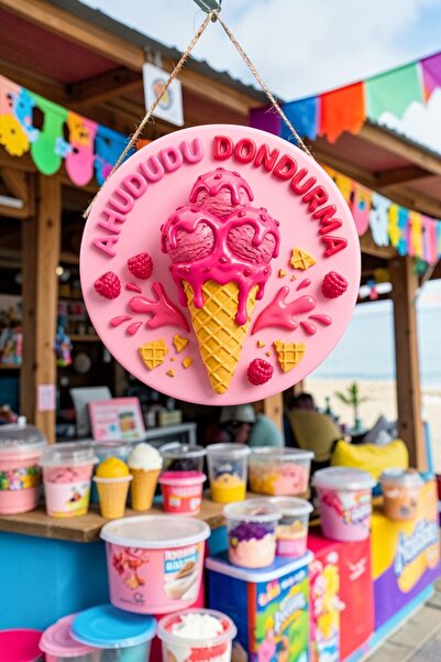 Nod Ornament de perete pentru ușă cu șnur din lemn, cu imagine de înghețată d...