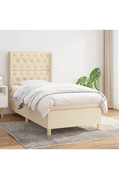 Concept Pat box spring cu saltea, crem, 80x200 cm, textil