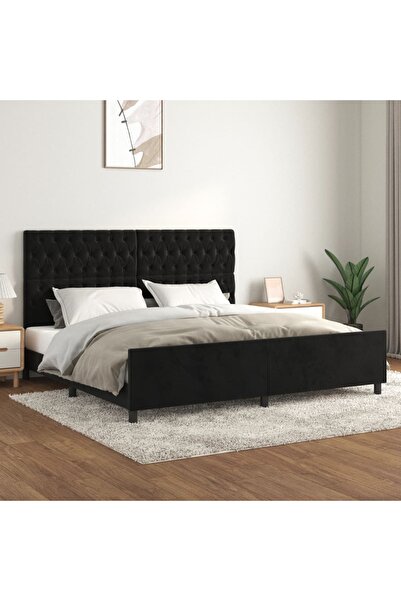 Concept Cadru de pat cu tăblie, negru, 200x200 cm, catifea