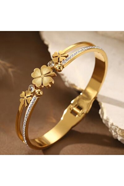Kelan Bangle Luxury "Lucky Clover" – Stainless Steel Plated with 18K Gold and...