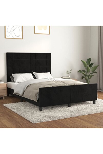 Concept Cadru de pat cu tăblie, negru, 140x190 cm, catifea