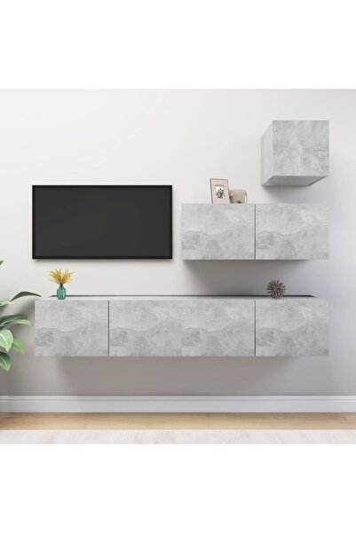 Concept TV cabinet set, 4 pieces, concrete grey, chipboard