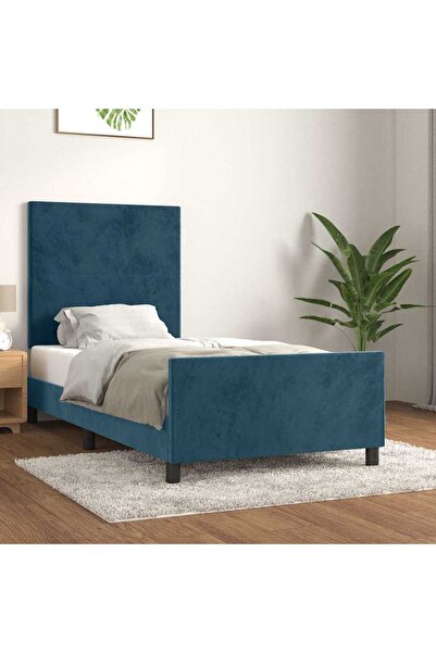 Concept Cadru de pat cu tăblie, albastru închis, 100x200 cm, catifea