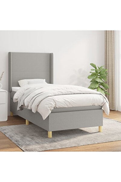 Concept Κρεβάτι Continental με στρώμα, ανοιχτό γκρι, 80x200 cm, ύφασμα