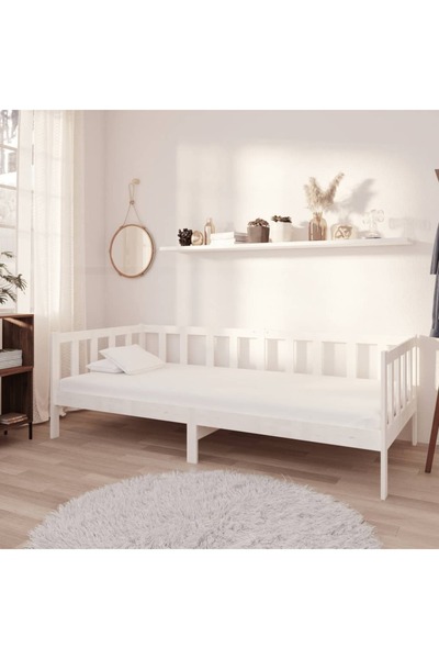 Concept Pat de zi cu saltea, alb, 90x200 cm, lemn masiv de pin