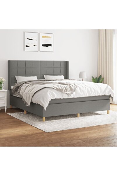 Concept Pat continental cu saltea, gri închis, 160x200 cm, țesătură