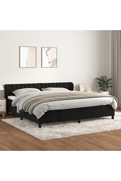 Concept Pat box spring cu saltea, negru, 200x200 cm, catifea