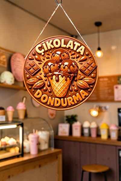 Nod Ornament de perete pentru ușă cu șnur din lemn, cu imagine de înghețată d...