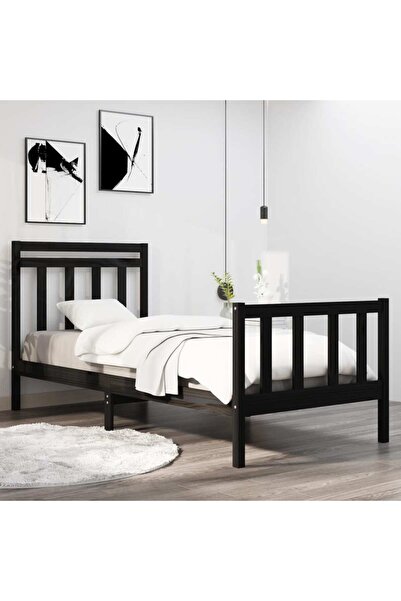 Concept Cadru de pat Small Single 2FT6, negru, 75x190 cm, lemn masiv