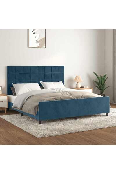 Concept Cadru de pat cu tăblie, albastru închis, 180x200 cm, catifea