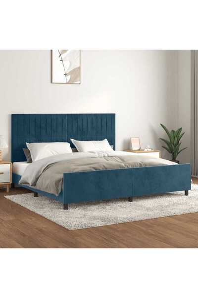 Concept Σκελετός κρεβατιού με κεφαλάρι, σκούρο μπλε, 200x200 εκ., Βελούδο