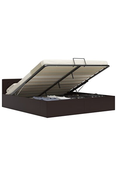 Concept Cadru pat hidraulic, depozitare, gri, 160 x 200 cm, piele