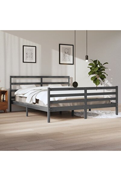 Concept Σκελετός κρεβατιού, γκρι, 200x200 εκ., μασίφ ξύλο πεύκου