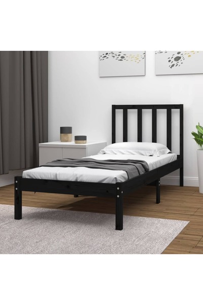 Concept Μικρό Μονό κρεβάτι 2FT6, μαύρο, 75x190 cm, μασίφ ξύλο πεύκου