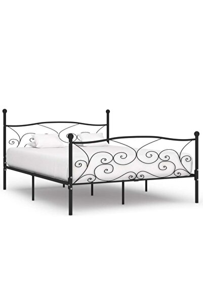 Concept Cadru de pat cu bază din șipci, negru, 180 x 200 cm, metal