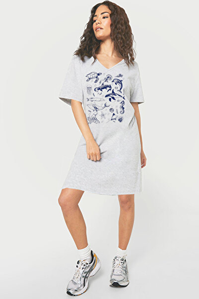 ROCKANDROLL Denizde Hayat Gri, cu decolteu în V, cu mânecă pe jumătate, până ...