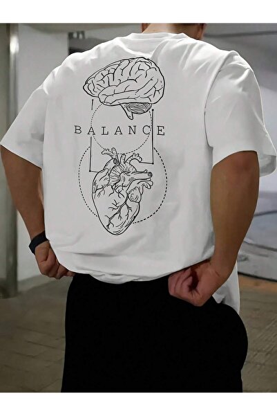 EYAX MODA Balance Heart Printed Men's Oversized T-Shirt