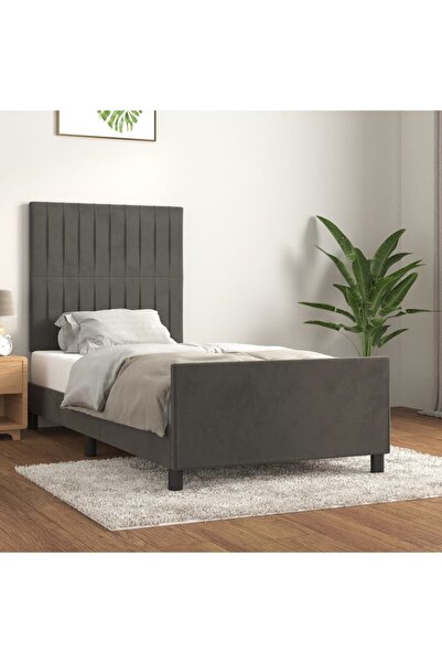 Concept Cadru de pat cu tăblie, gri închis, 90x200 cm, catifea