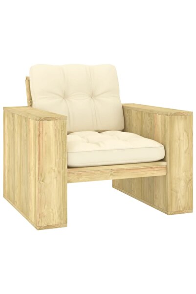 Concept Scaun de grădină cu perne crem, lemn de pin tratat