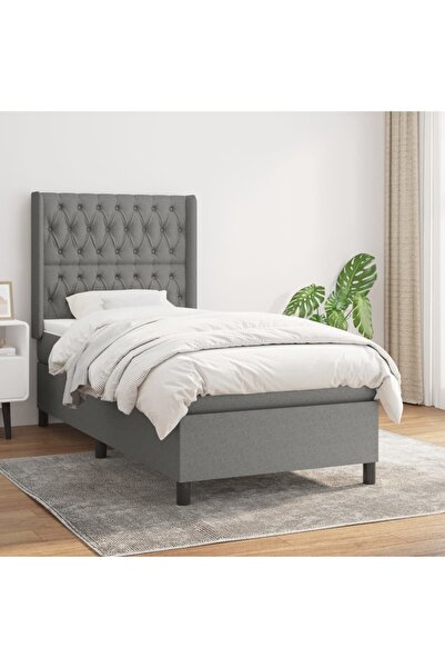 Concept Pat box spring cu saltea, gri închis, 100x200 cm, textil