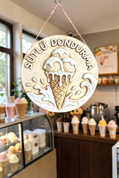 Nod Ornament de perete pentru ușă cu șnur din lemn, cu imagine de înghețată c...