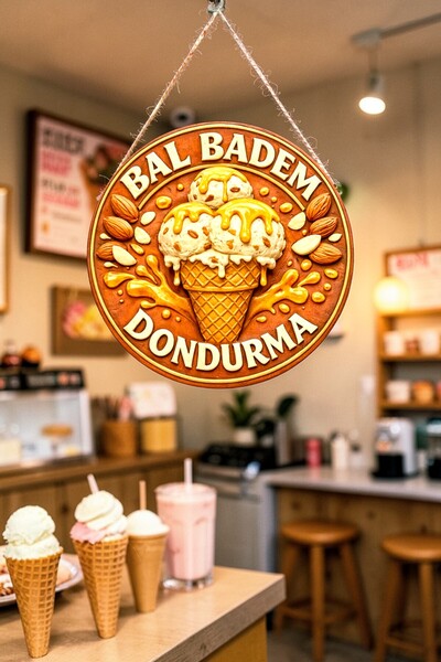 Nod Ornament de perete pentru ușă, cu șnur din lemn, cu design de înghețată c...