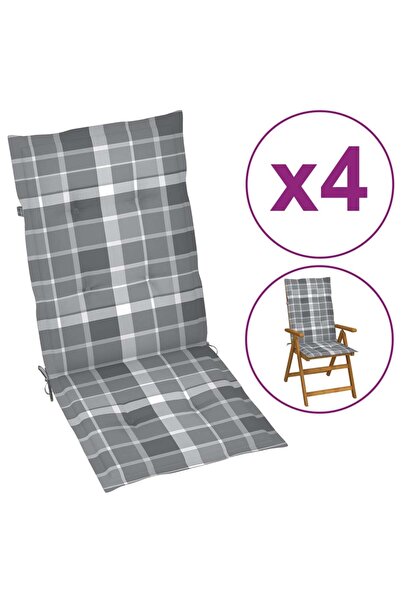 Concept Μαξιλάρια καρέκλας κήπου, 4 τεμ., γκρι καρό, 120x50x3 εκ.