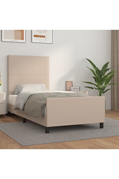 Concept Σκελετός κρεβατιού με κεφαλάρι, καπουτσίνο, 100x200 cm, οικολογικό Δε...