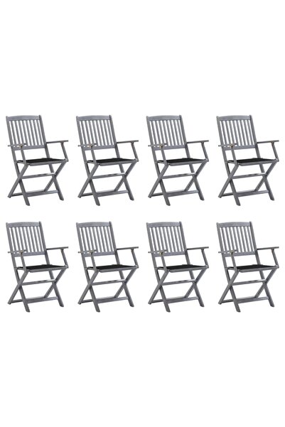 Concept Πτυσσόμενες καρέκλες εξωτερικού χώρου με μαξιλάρια, 8 τεμ., από μασίφ...