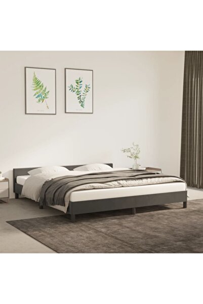 Concept Cadru de pat cu tăblie, gri închis, 180x200 cm, catifea