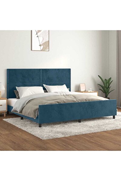 Concept Cadru de pat cu tăblie, albastru închis, 200x200 cm, catifea